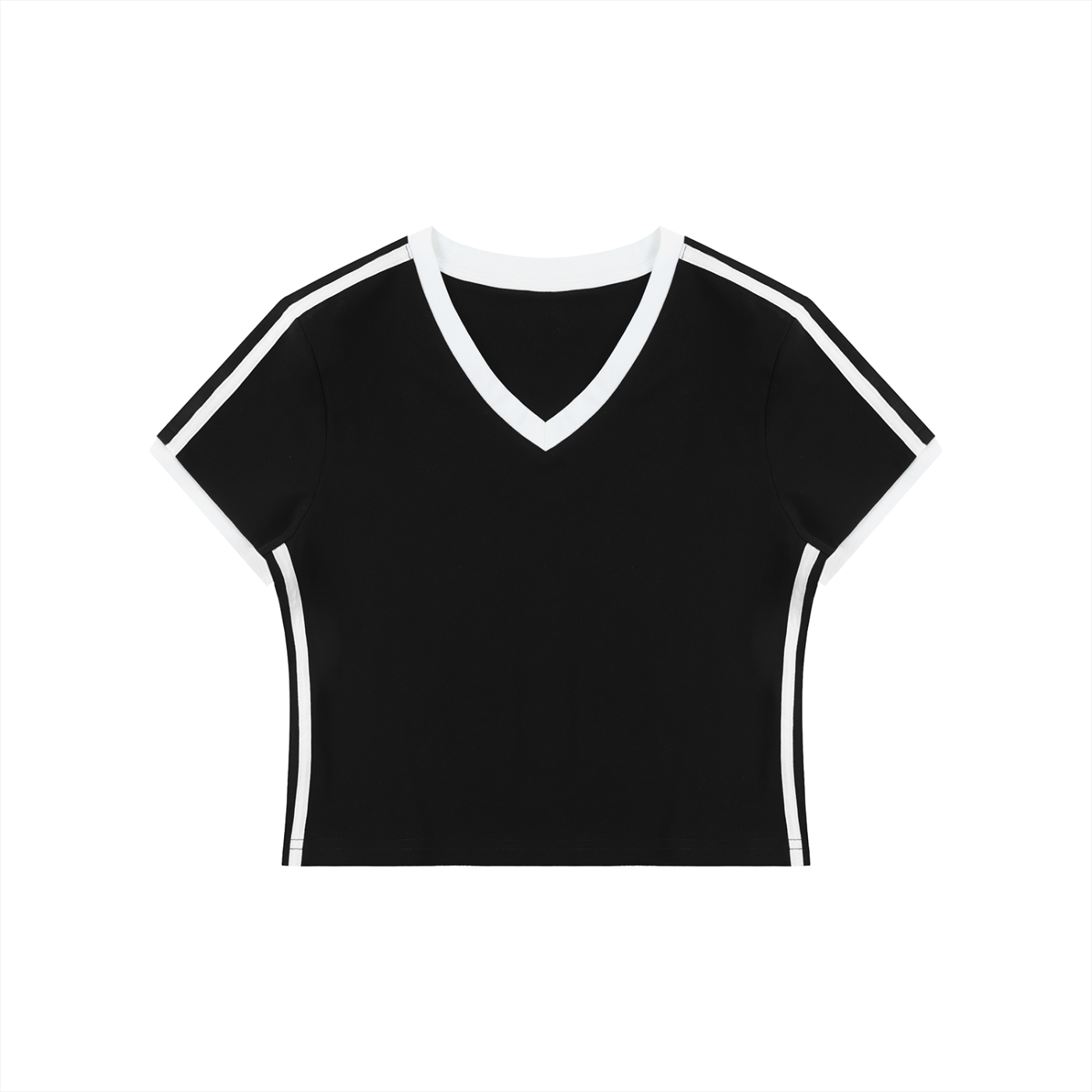 Women's Retro Binding V-Neck Crop T-Shirt – Slim Fit Vintage Crop Top