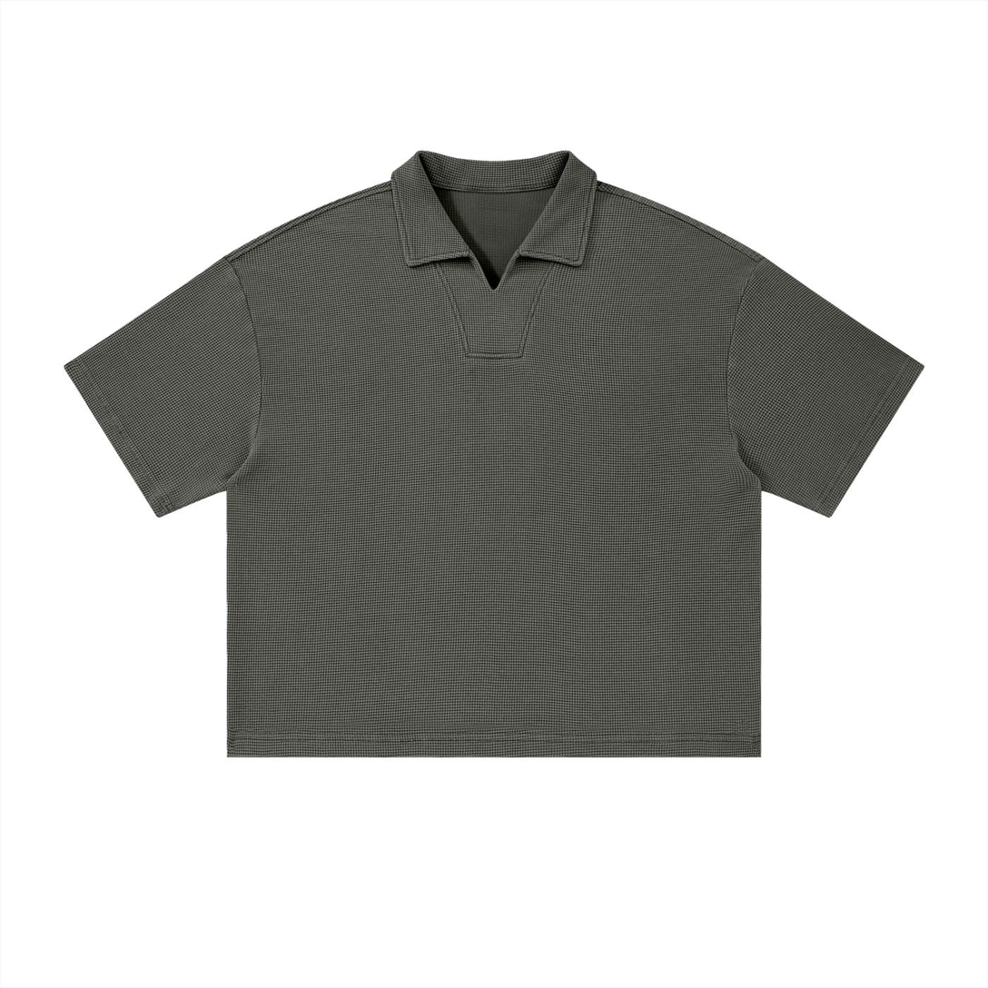 Unisex Oversized Vintage Wash Waffle Knit Polo Shirt – Boxy Streetwear Textured Tee