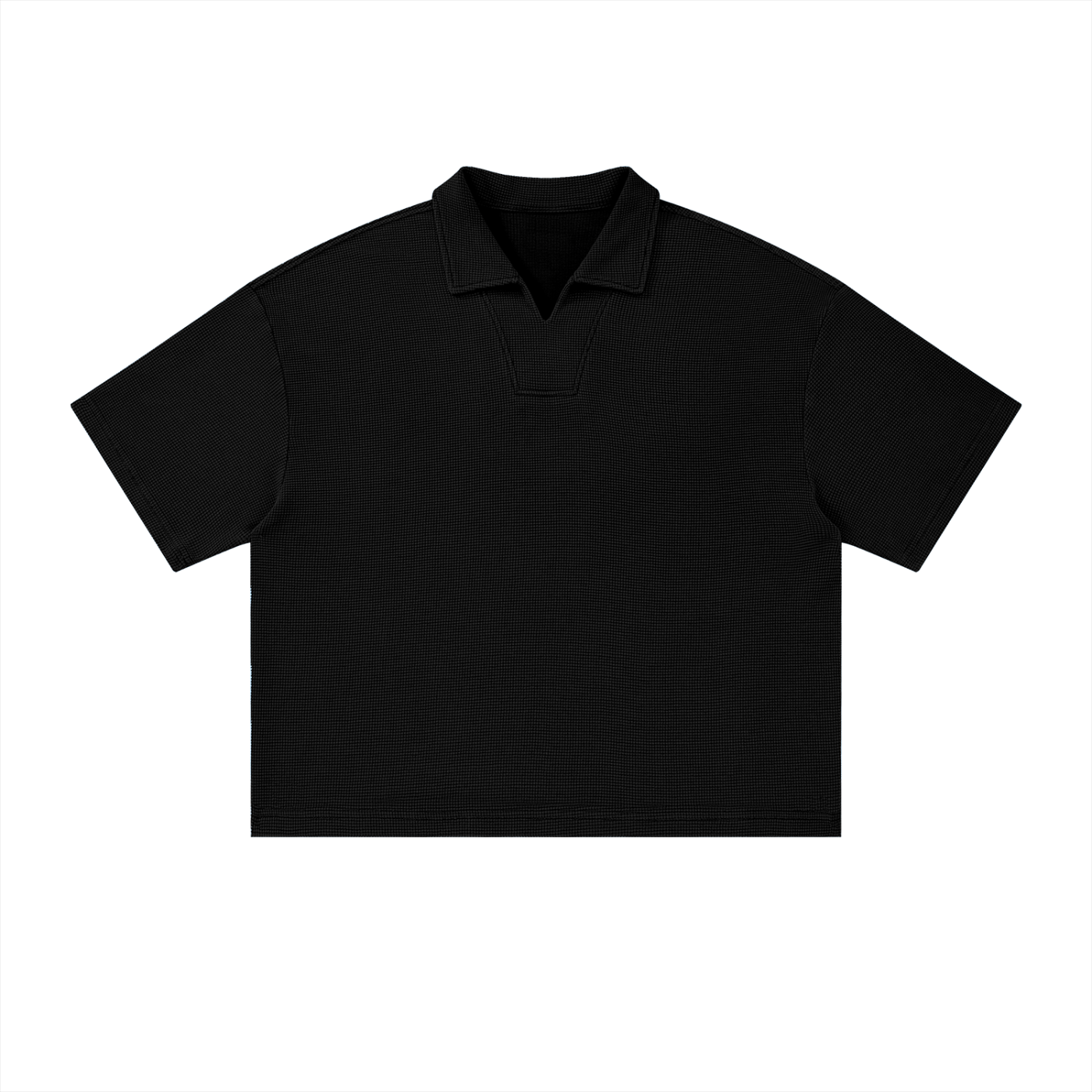 Unisex Oversized Vintage Wash Waffle Knit Polo Shirt – Boxy Streetwear Textured Tee