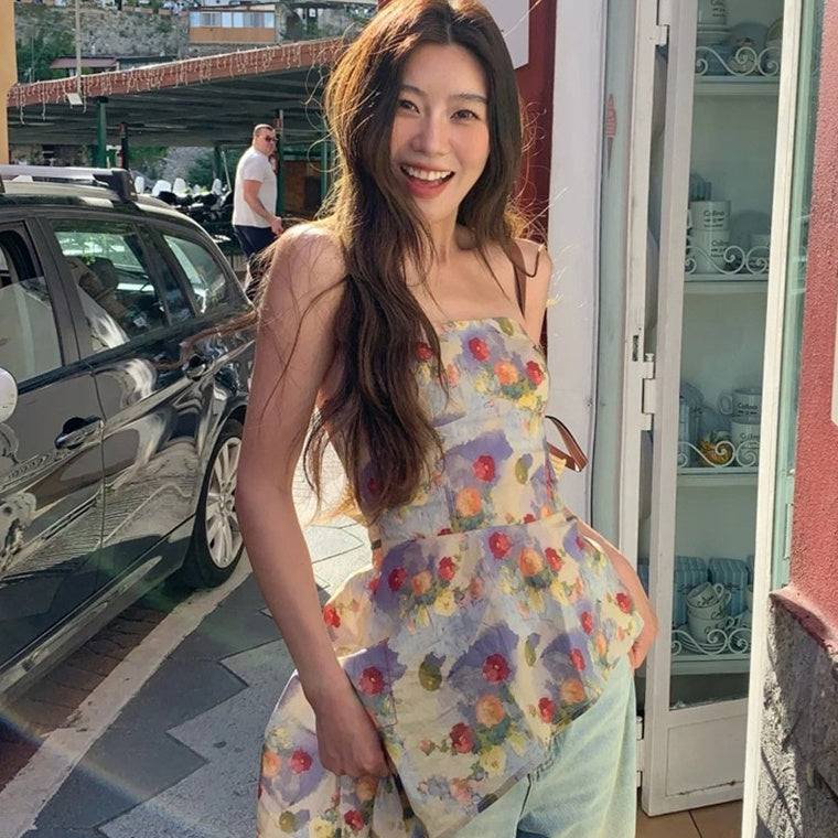 Pure And Alluring Style Oil Painting Print Tube Top For Women