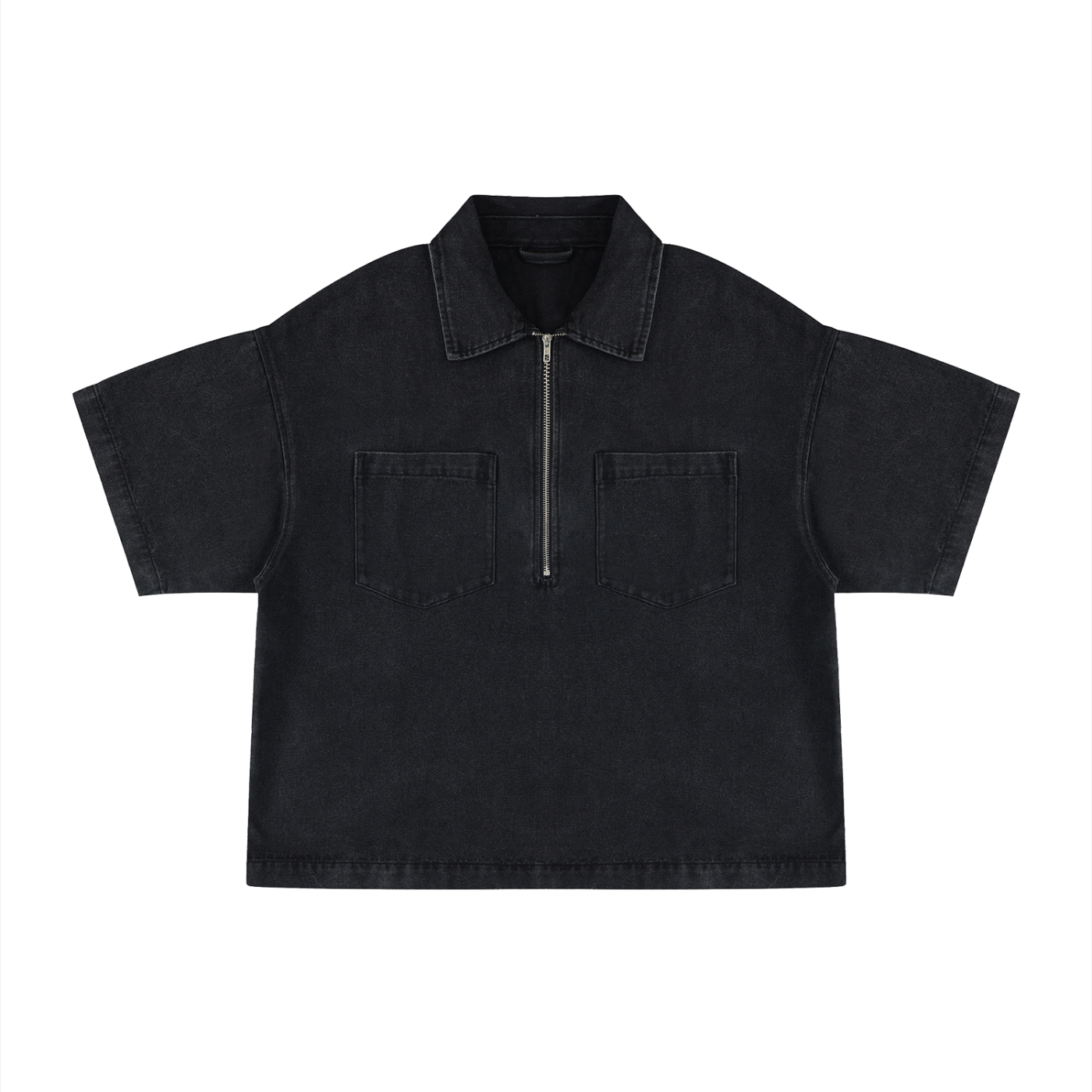 Unisex Oversized Vintage Wash Quarter Zip Denim Shirt – Boxy Streetwear Pullover