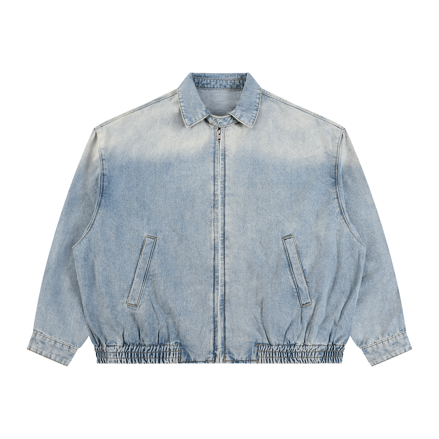 Unisex Vintage Wash Full Zip Denim Jacket – Oversized Retro Streetwear Jean Jacket
