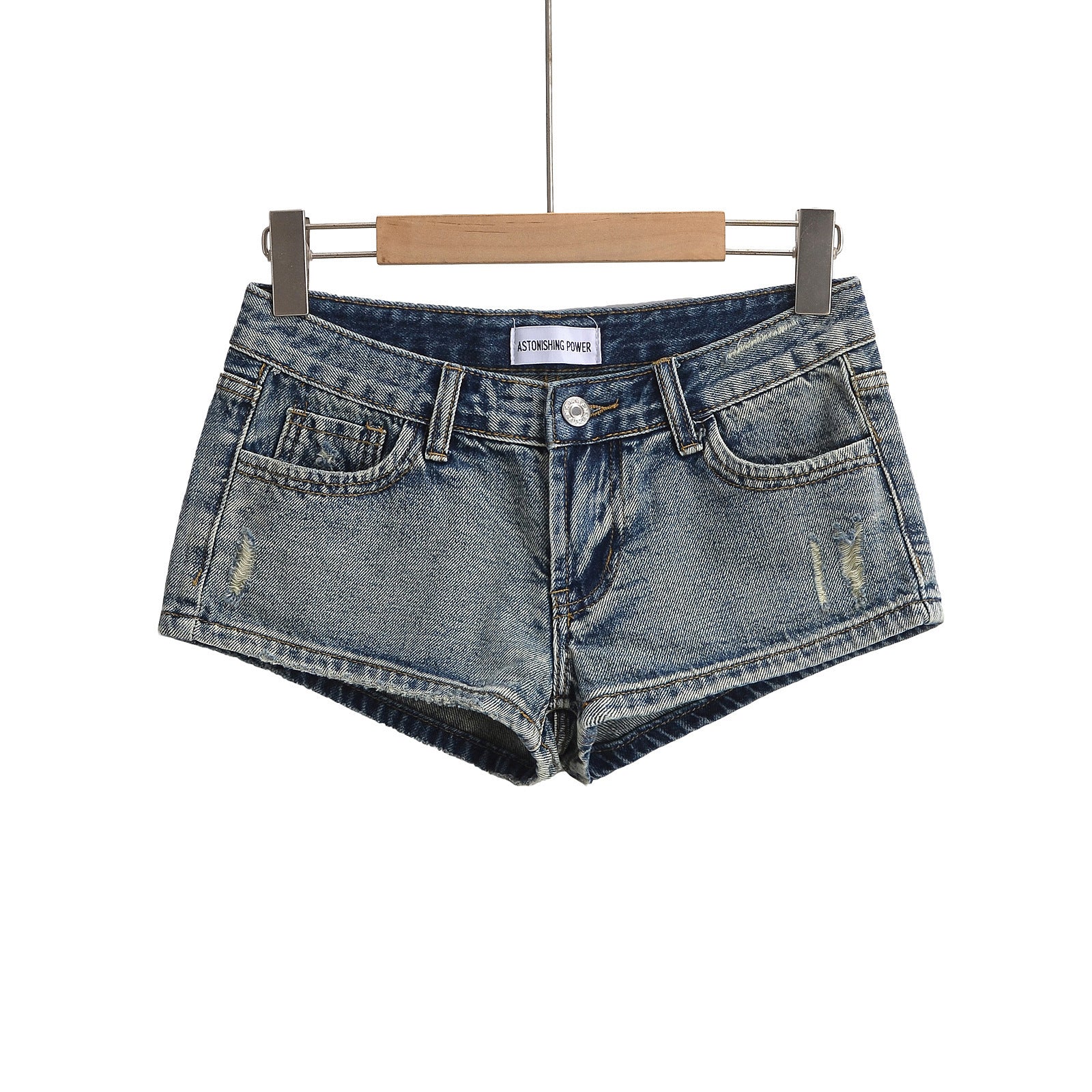Figure-hugging Hot Pants Pocketed Washed Denim Shorts