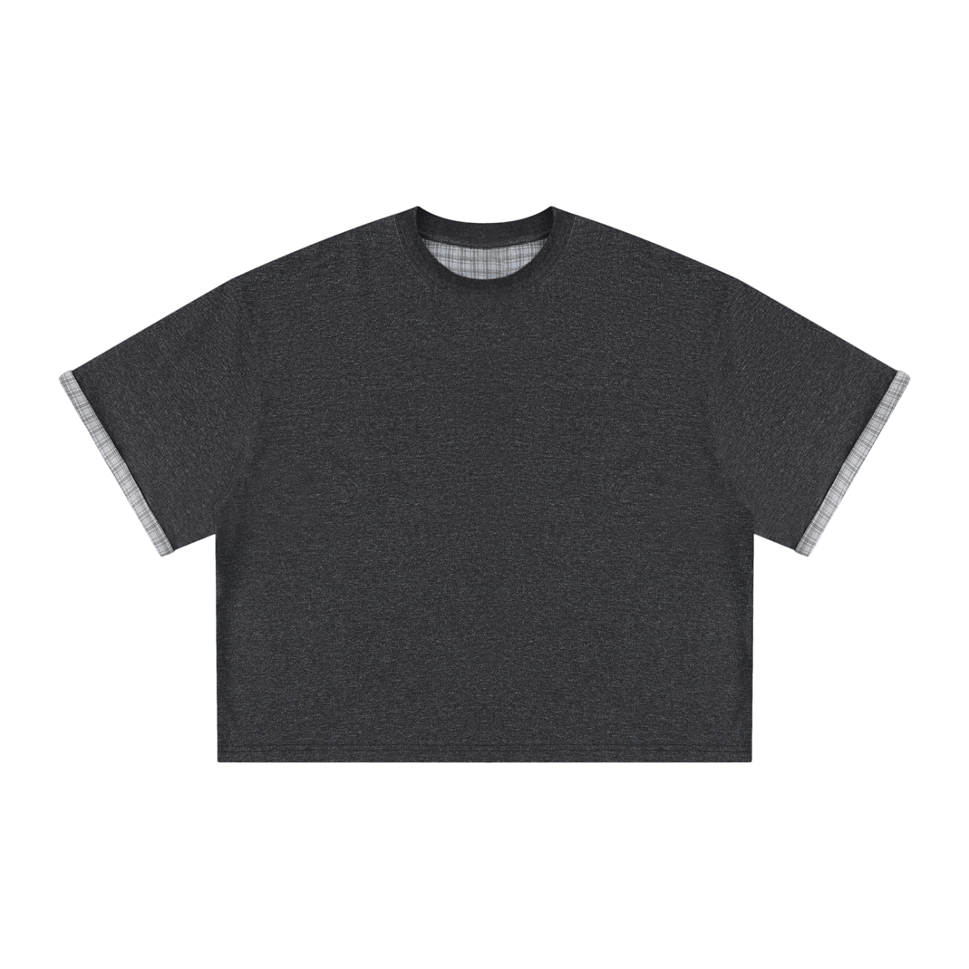Unisex Boxy Plaid Lined Double Face T-Shirt – Oversized Layered Streetwear Tee