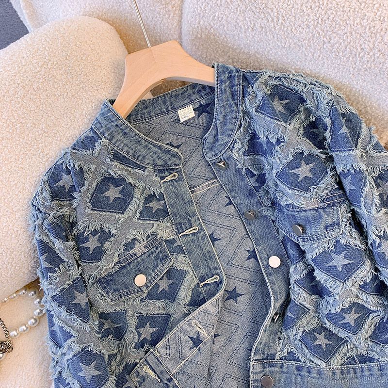 Petite Cropped Denim Jacket – Loose Fit, Long Sleeve