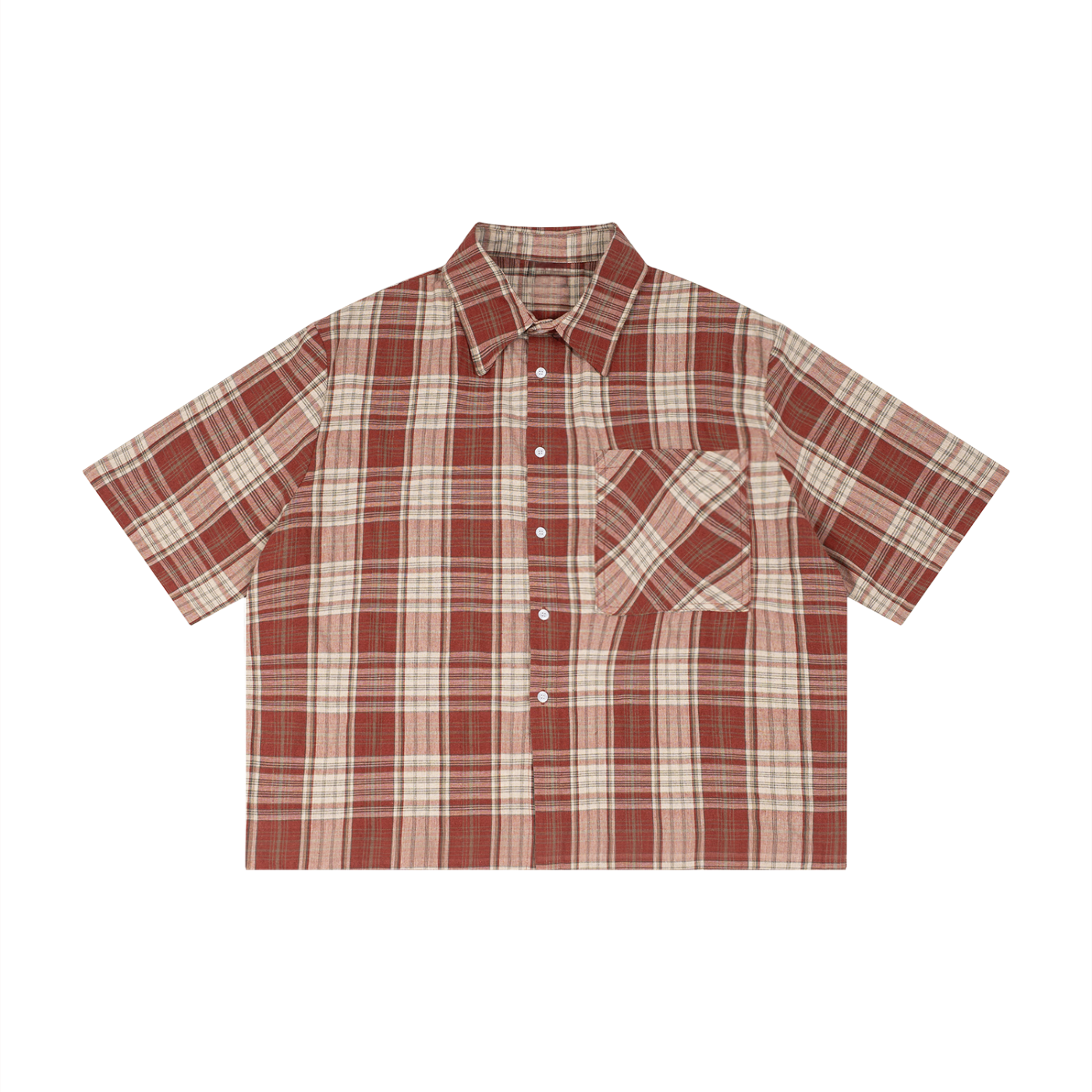 Unisex Plaid Boxy Short Sleeve Shirt – Oversized Casual Button-Up Shirt