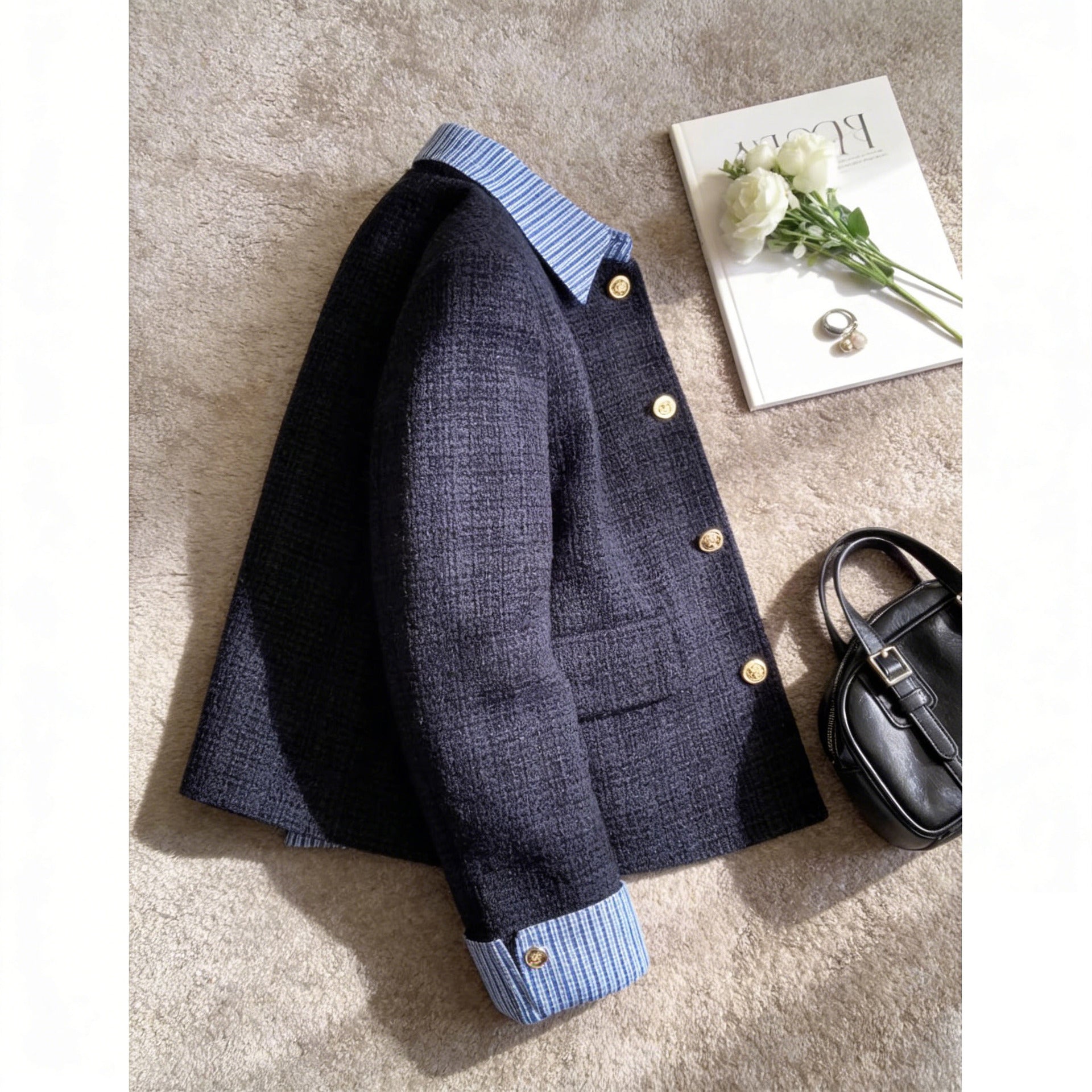 New Single-breasted Faux Two-piece Coatslimming, Chic Top