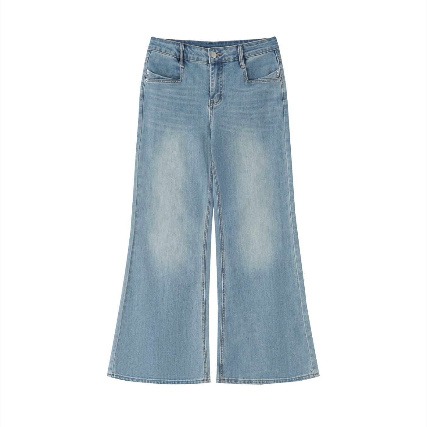 Women's Vintage Wash Flared Leg Jeans – High-Waisted Stretch Denim Pants