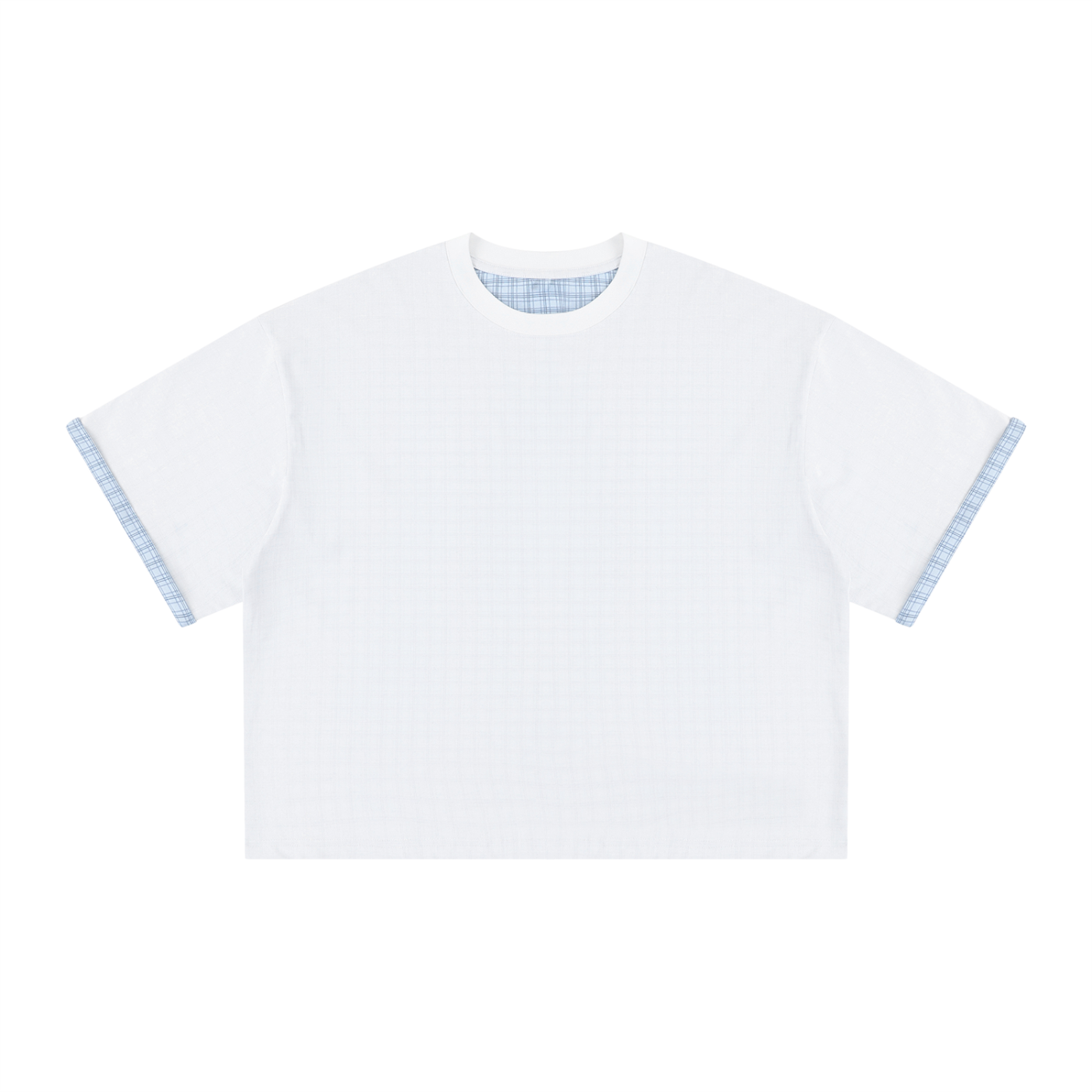 Unisex Boxy Plaid Lined Double Face T-Shirt – Oversized Layered Streetwear Tee