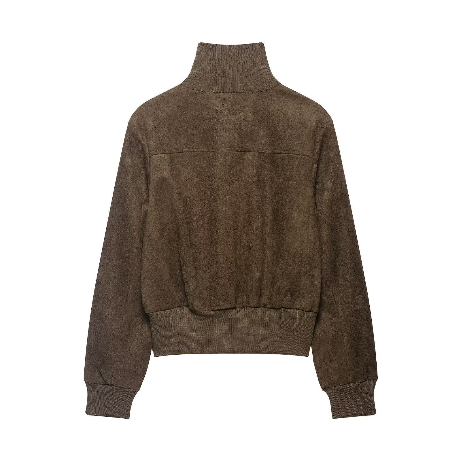 Retro Workwear Chic Comfortable Casual Stand-collar Zip-up Slim-fit Jacket With Pockets