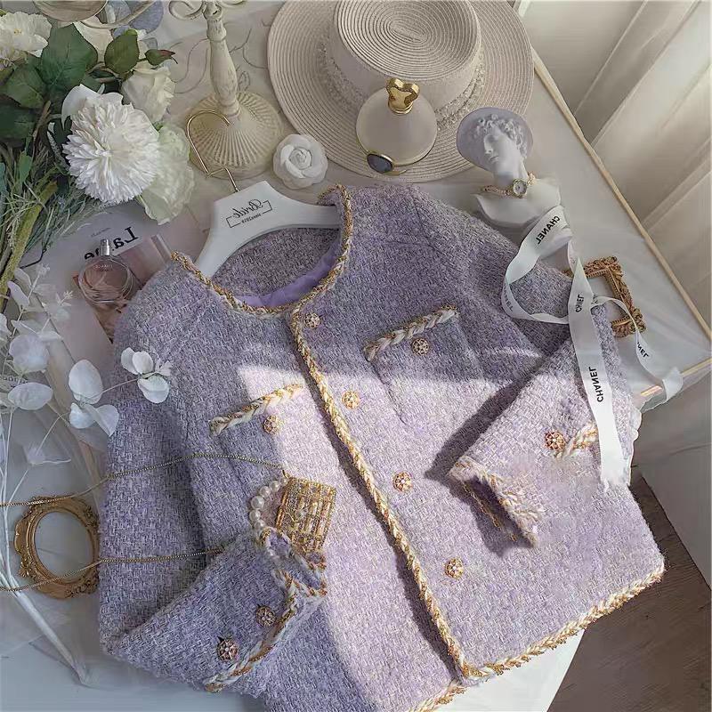 Lavender Purple Tweed Short Coat Womens AutumnWinter