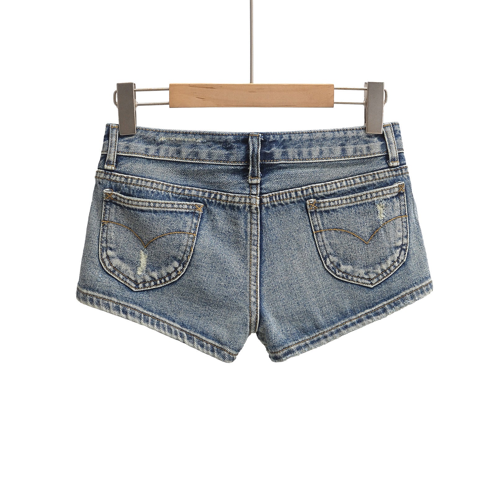 Figure-hugging Hot Pants Pocketed Washed Denim Shorts