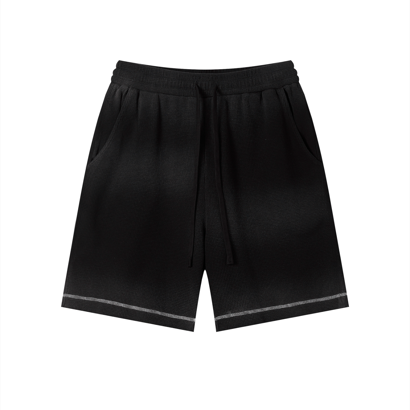 Unisex Vintage Sunfade Waffle Raw Hem Shorts – Oversized Streetwear Lounge Shorts