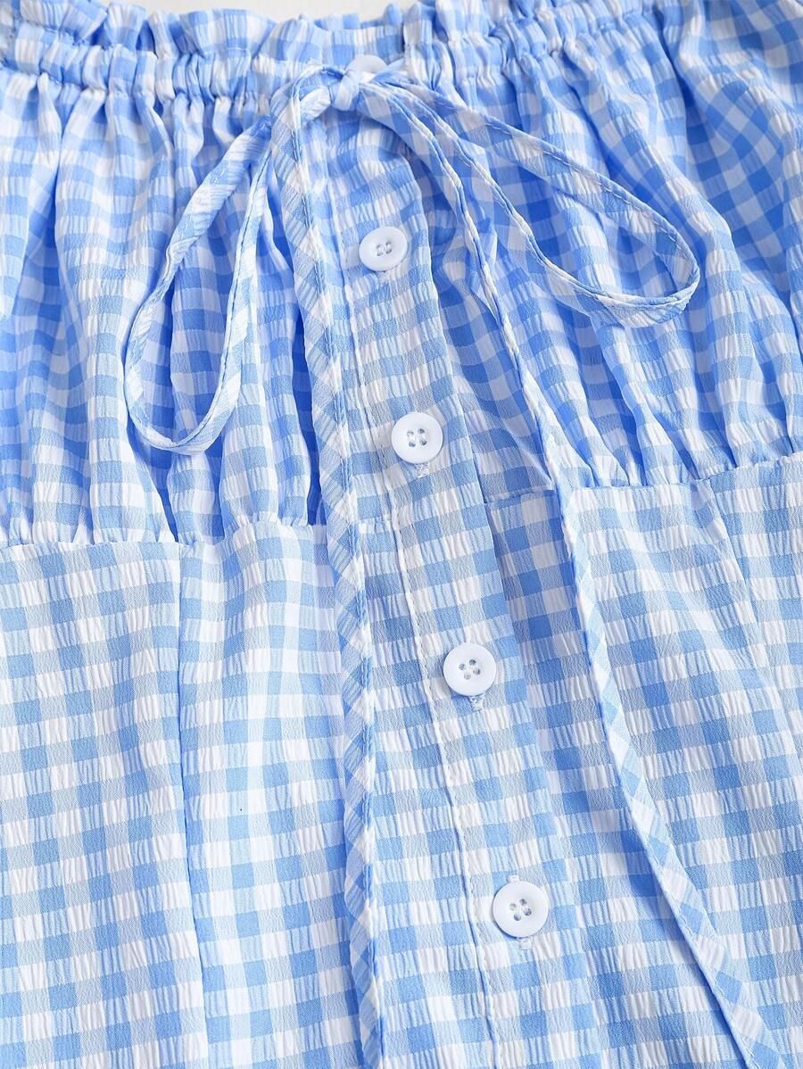 Plaid Cinched-waist Versatile Top For Women