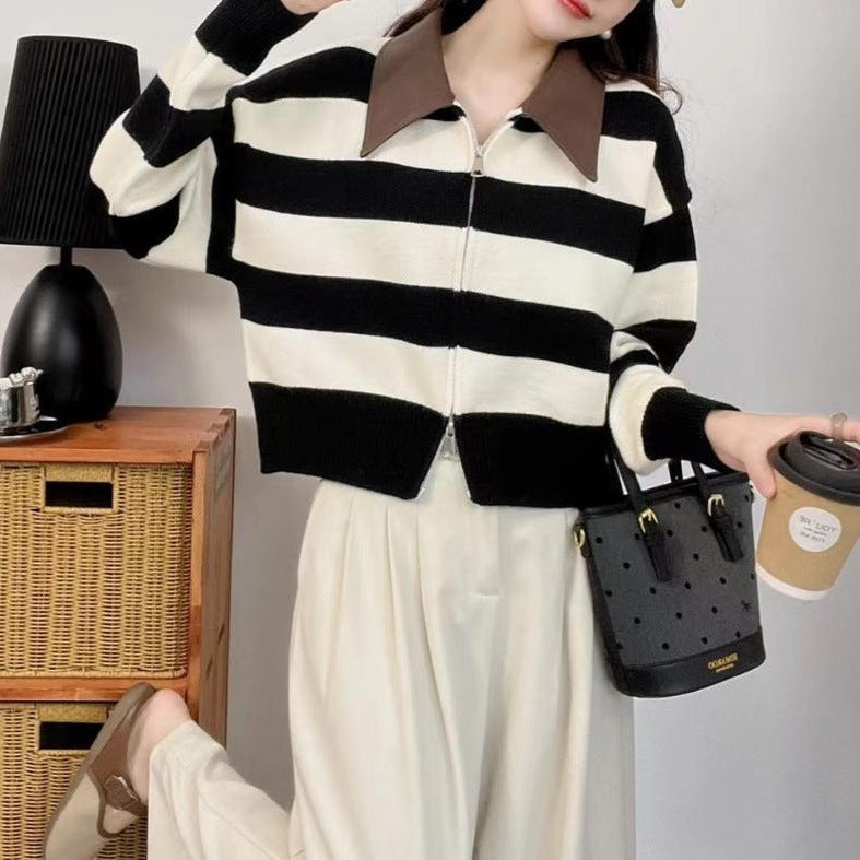 Loose Laid-Back Style Winter Sweater Coat With Double Zippers