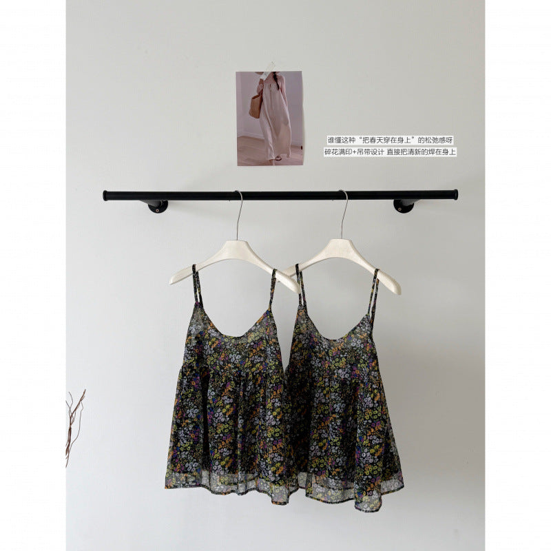 Korean-style Retro Floral Slip Vest Womens Resort Style
