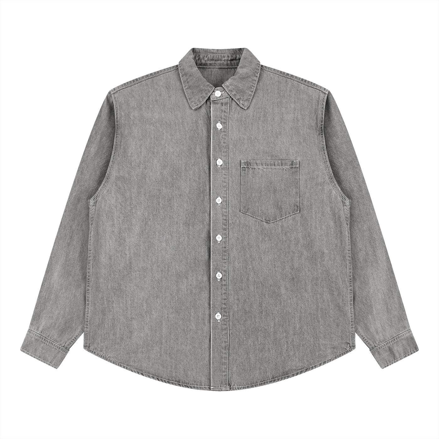 Unisex Vintage Wash Denim Shirt – Oversized Retro Button-Up Streetwear Denim Top
