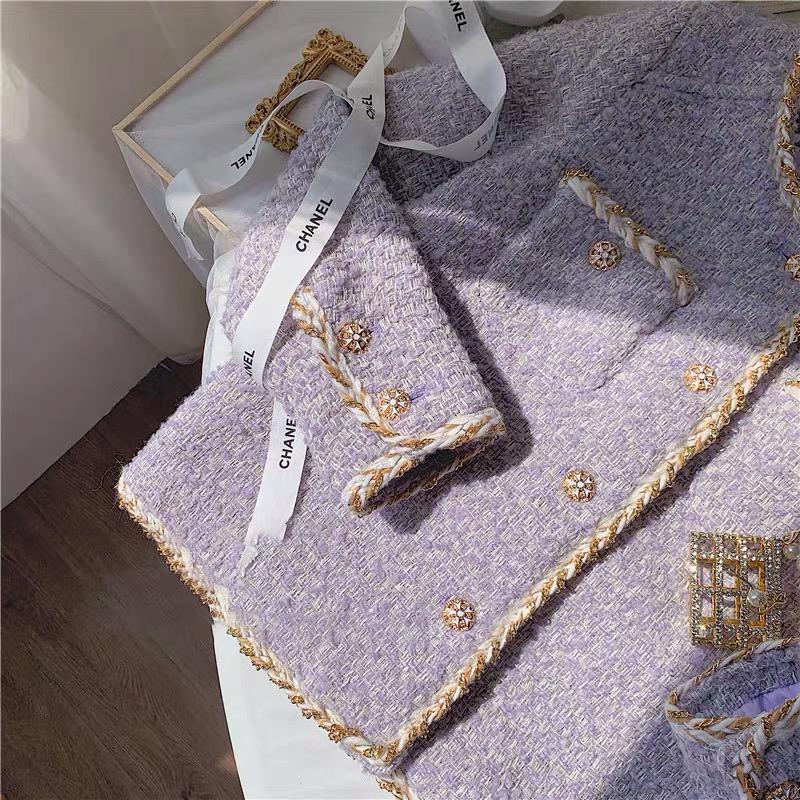 Lavender Purple Tweed Short Coat Womens AutumnWinter
