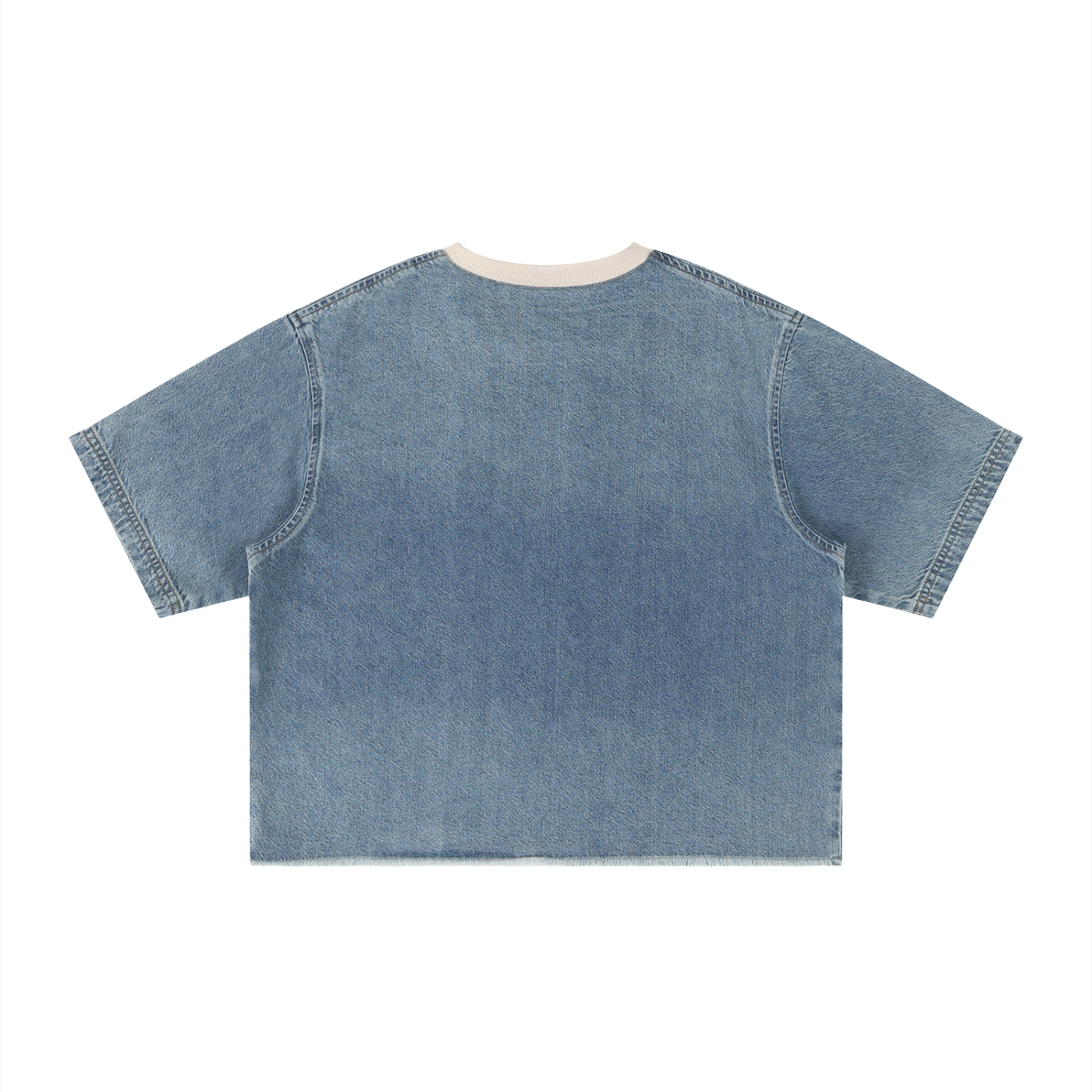 Unisex Vintage Wash Raw Hem Denim T-Shirt – Oversized Boxy Streetwear Denim Tee