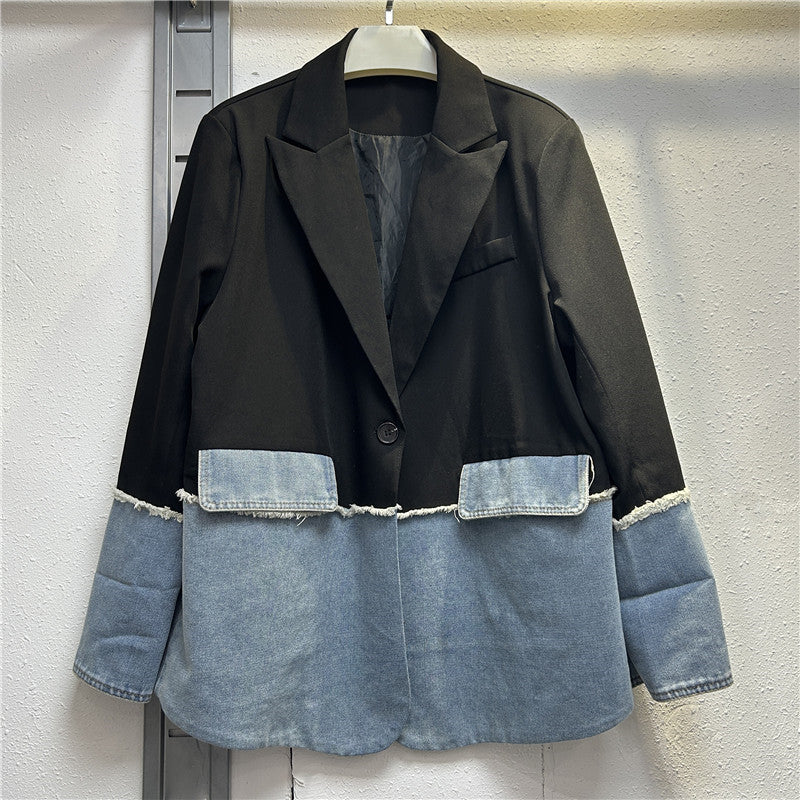 Women's Asymmetric Denim Jacket – Black and Blue