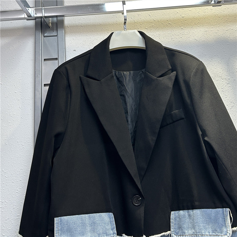 Women's Asymmetric Denim Jacket – Black and Blue