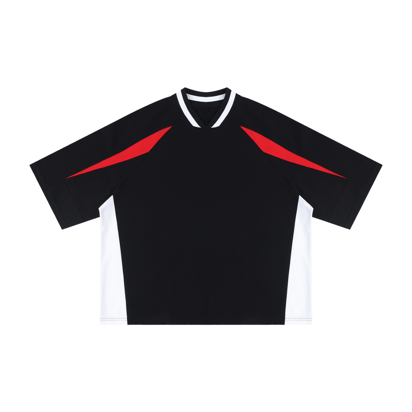Unisex Oversized Color Block V-Neck T-Shirt – Retro Streetwear Contrast Tee