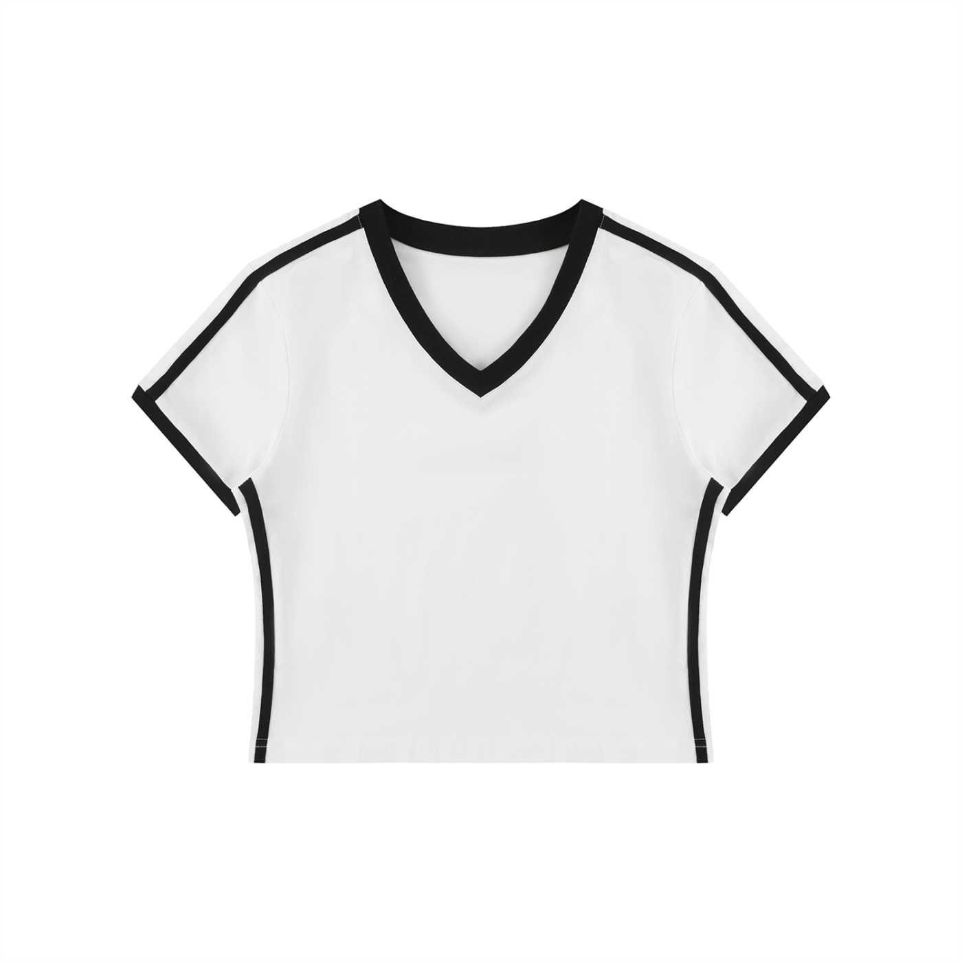 Women's Retro Binding V-Neck Crop T-Shirt – Slim Fit Vintage Crop Top