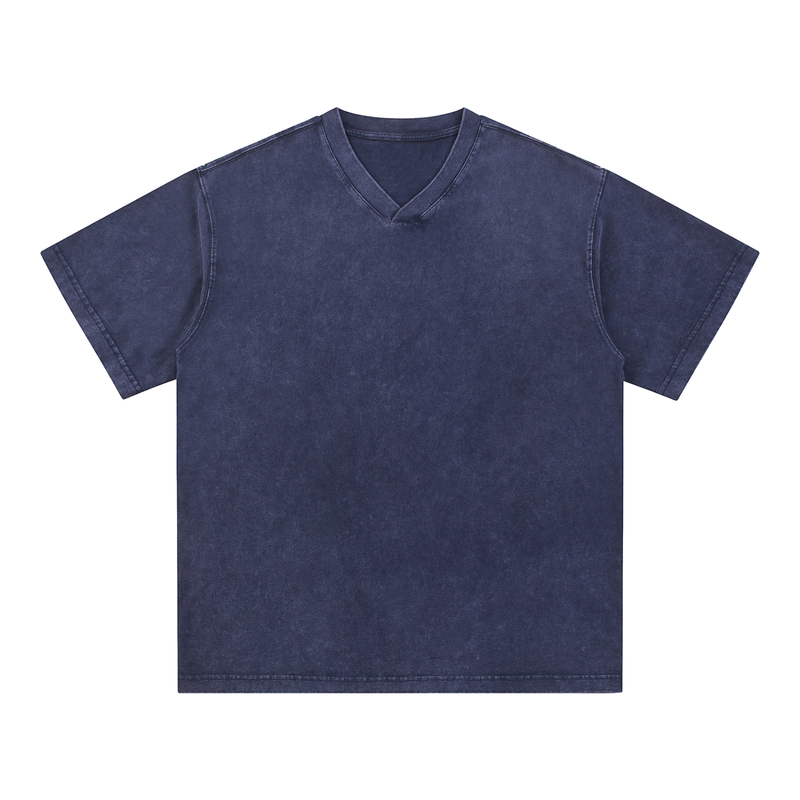 Snow Washed V-Neck Cotton T-Shirt