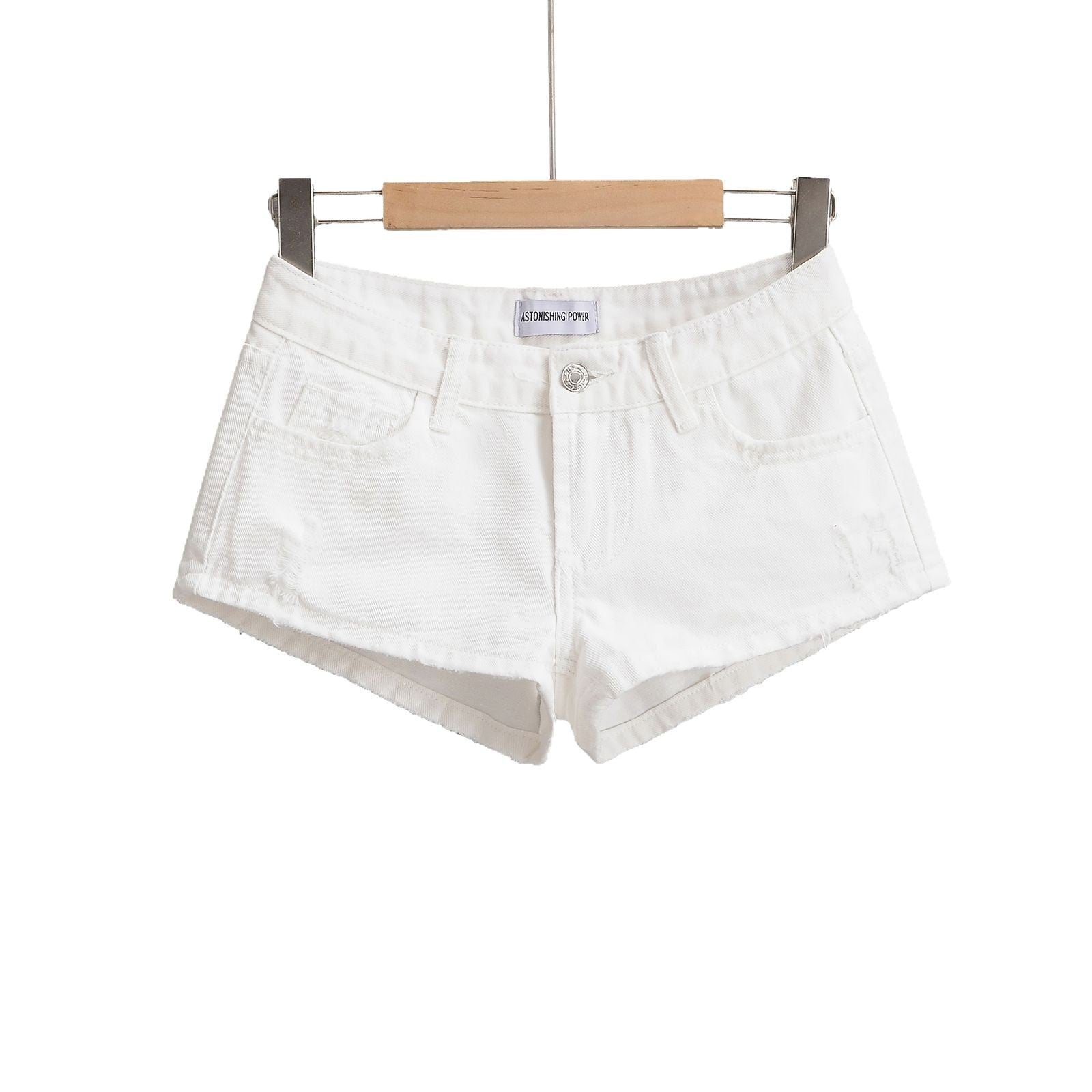 Figure-hugging Hot Pants Pocketed Washed Denim Shorts