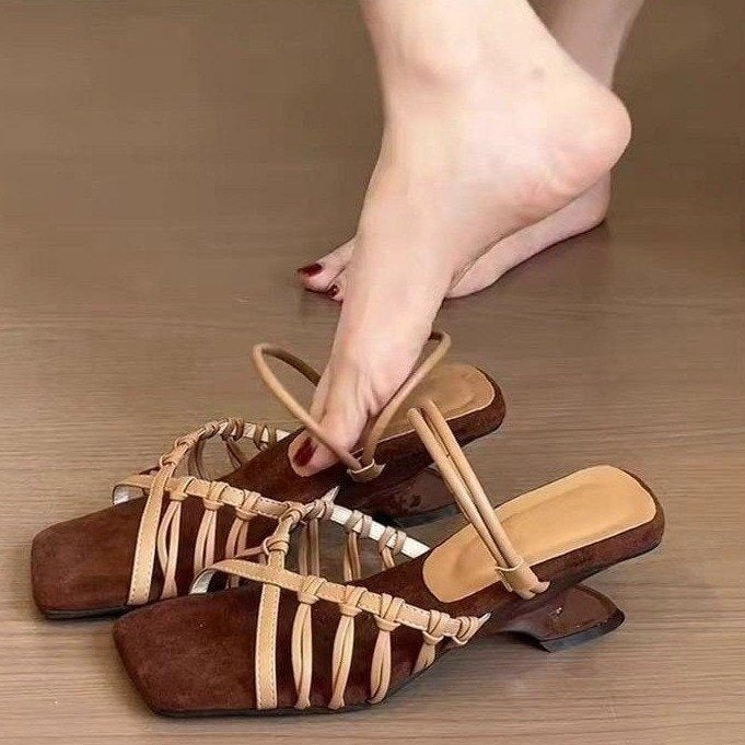 Retro Vacation Style Woven Hollow Wedge Heel Slide Sandals For Women, Open Toe Square Toe Single Strap Roman Sandals Outdoor Wear
