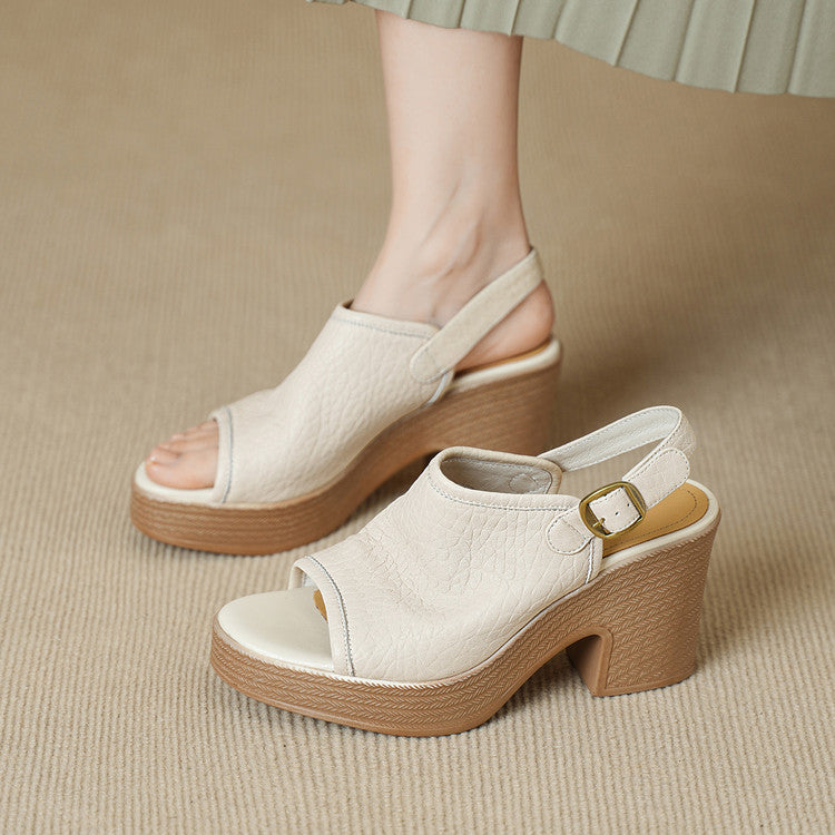 Thick Soled Sheepskin Sandals With Exposed Toes, Women's Summer New Style, Beige