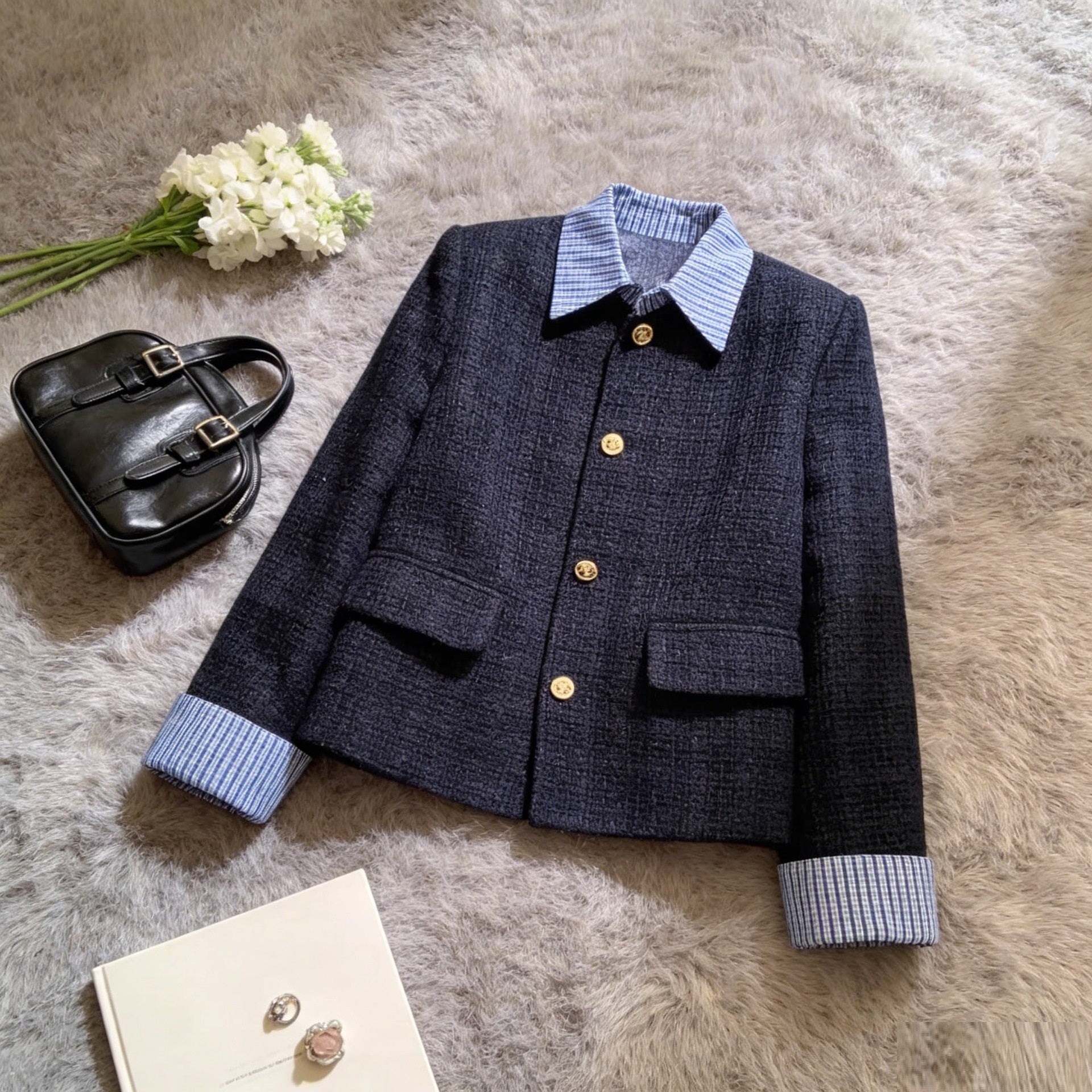 New Single-breasted Faux Two-piece Coatslimming, Chic Top