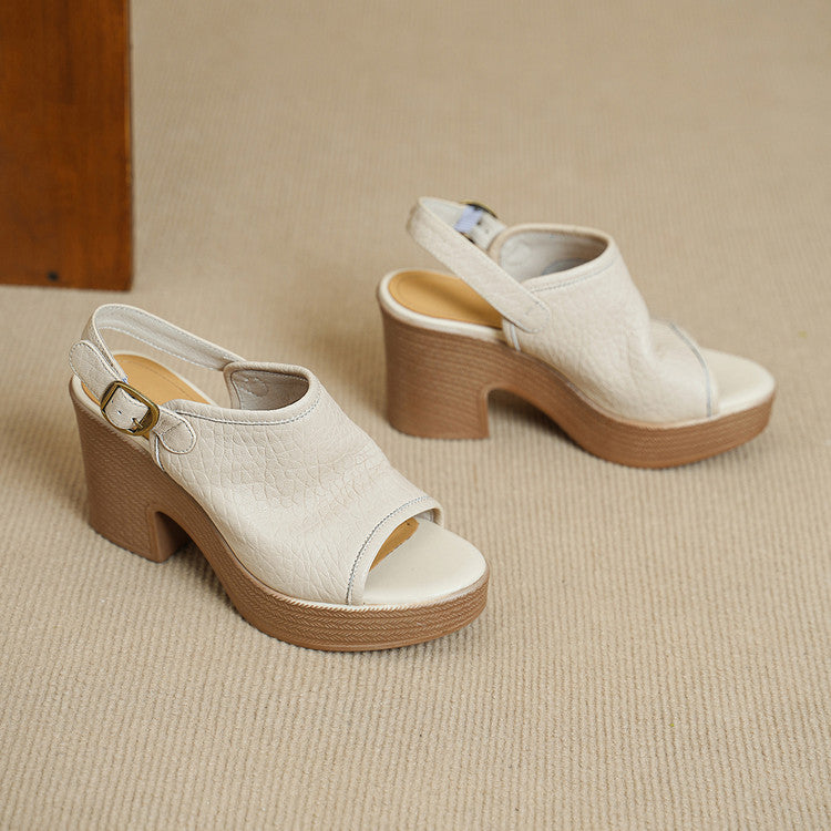 Thick Soled Sheepskin Sandals With Exposed Toes, Women's Summer New Style, Beige