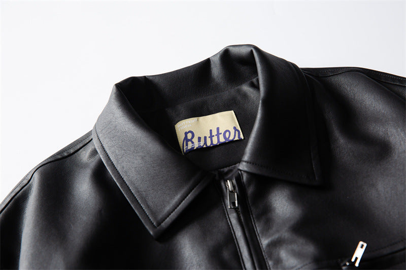 Casual Matte PU Leather Jacket Men's Coat
