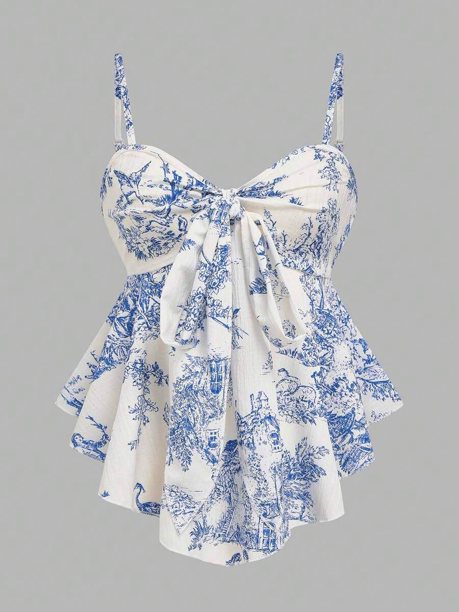 Printed Sleeveless Irregular Hem Camisole Top