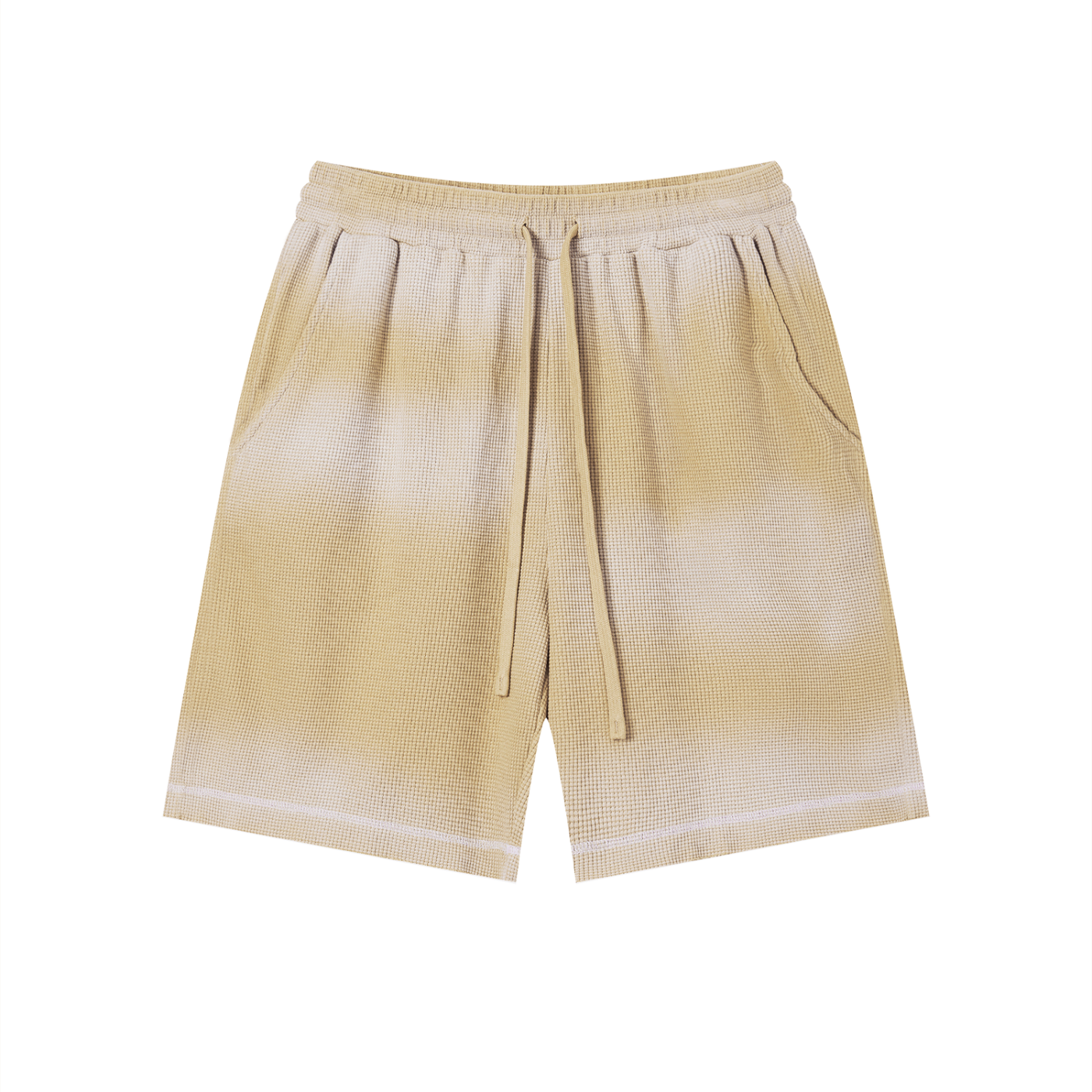 Unisex Vintage Sunfade Waffle Raw Hem Shorts – Oversized Streetwear Lounge Shorts