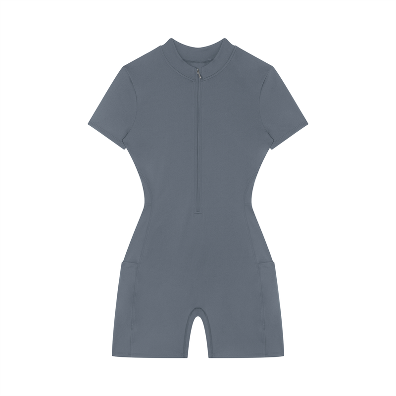 Women's Quarter Zip Short Sleeve Romper – Athletic One-Piece Activewear Jumpsuit