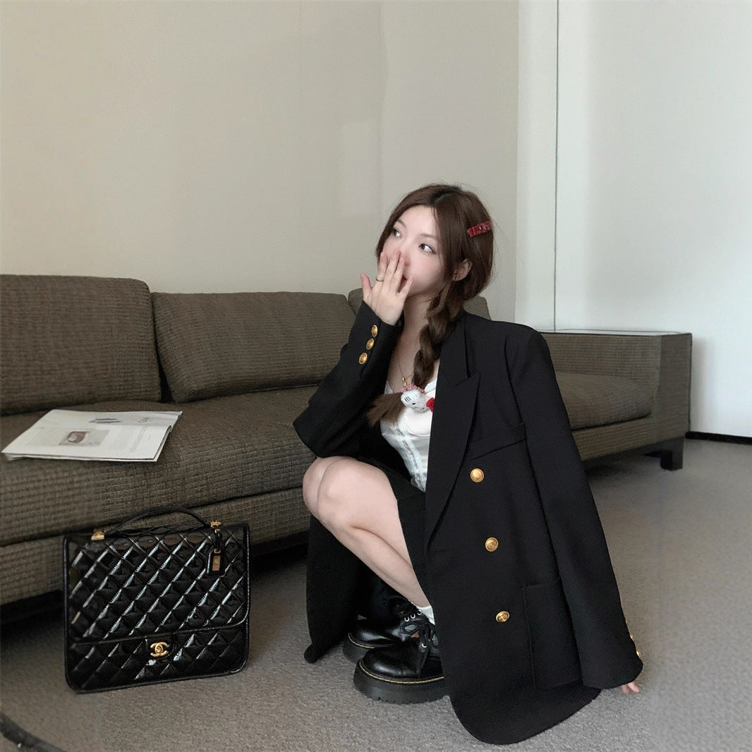 Stylish Gold-Button Loose Blazer For Women