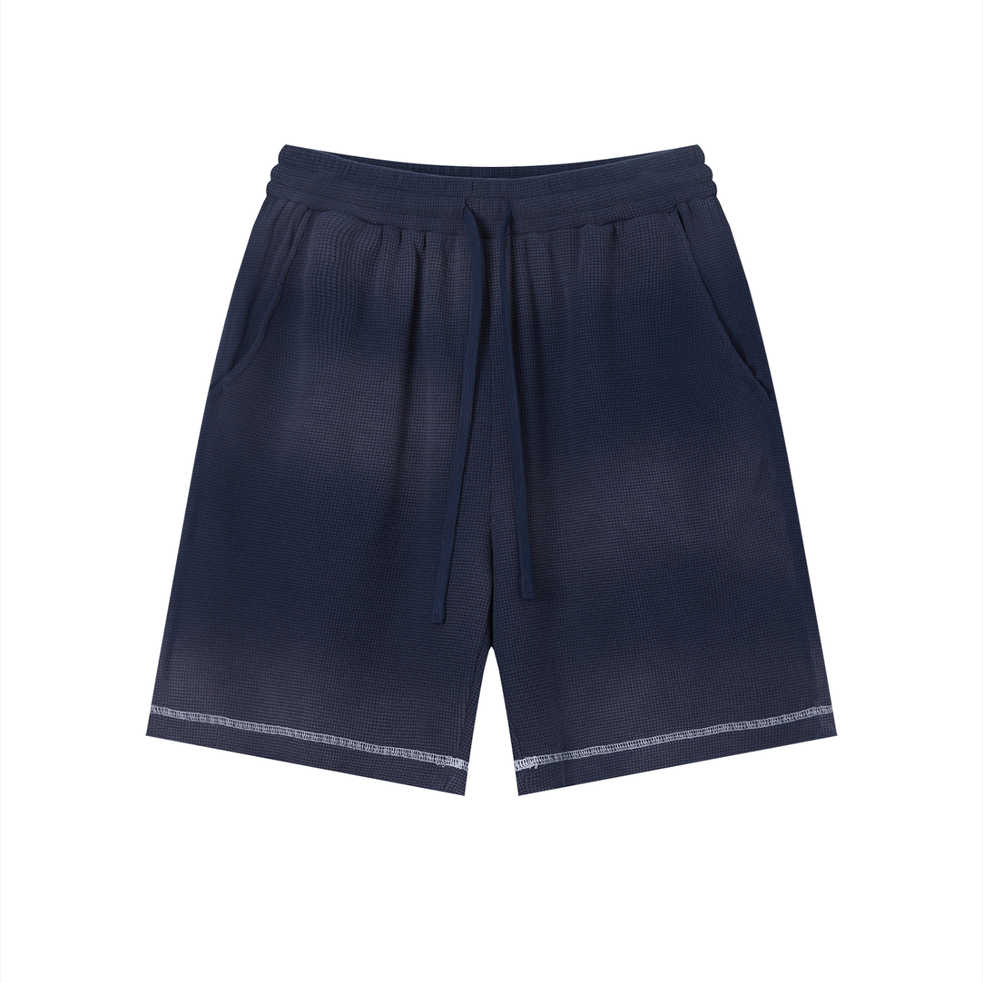 Unisex Vintage Sunfade Waffle Raw Hem Shorts – Oversized Streetwear Lounge Shorts