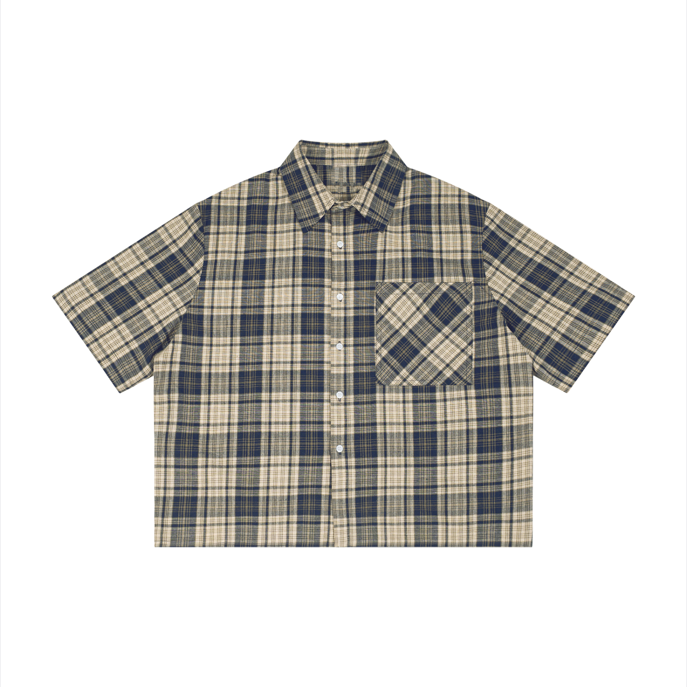 Unisex Plaid Boxy Short Sleeve Shirt – Oversized Casual Button-Up Shirt