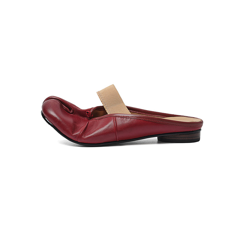 Women's Premium Washed Full Grain Leather Split-Toe Tabi Mules, Elastic Strap Ballet Flats