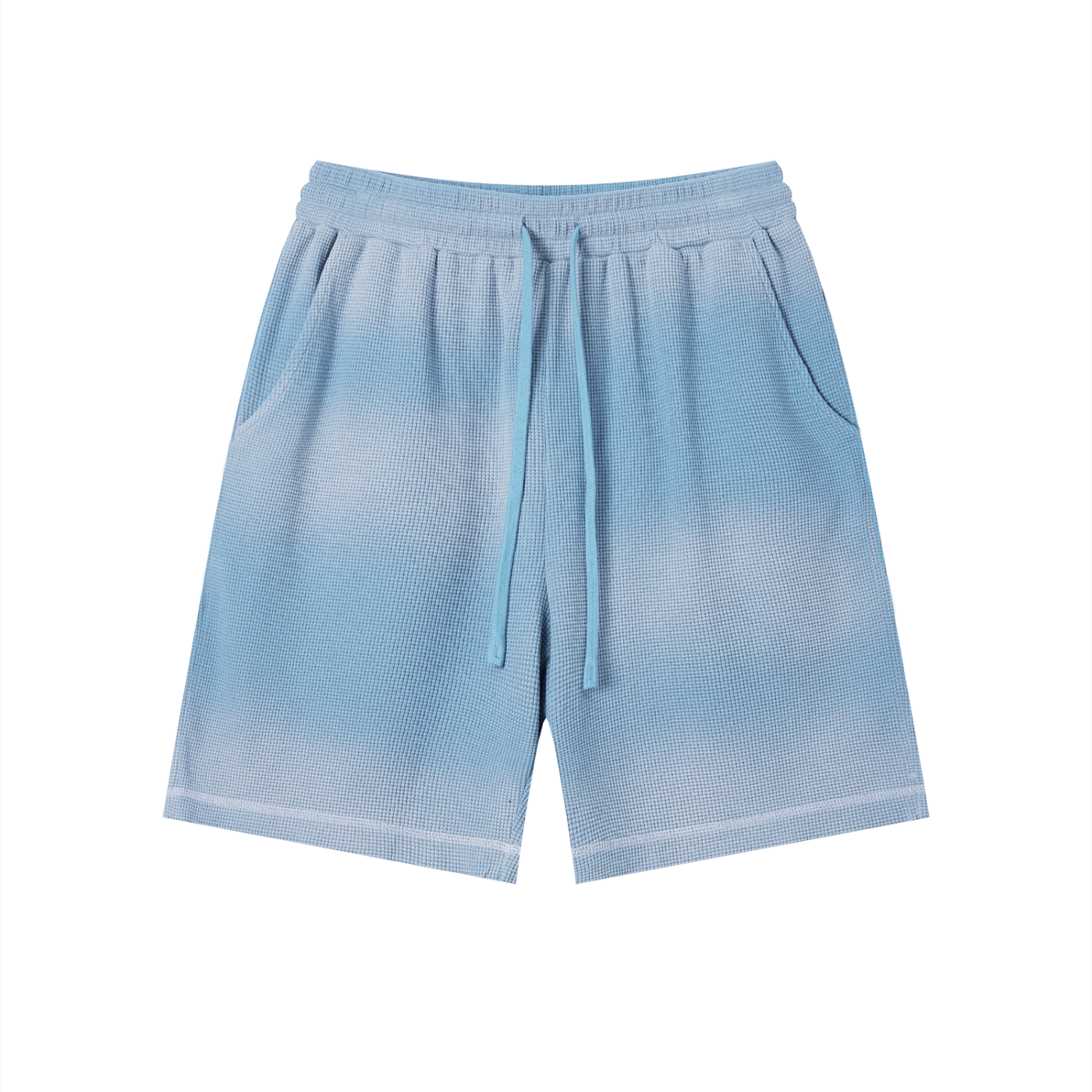 Unisex Vintage Sunfade Waffle Raw Hem Shorts – Oversized Streetwear Lounge Shorts