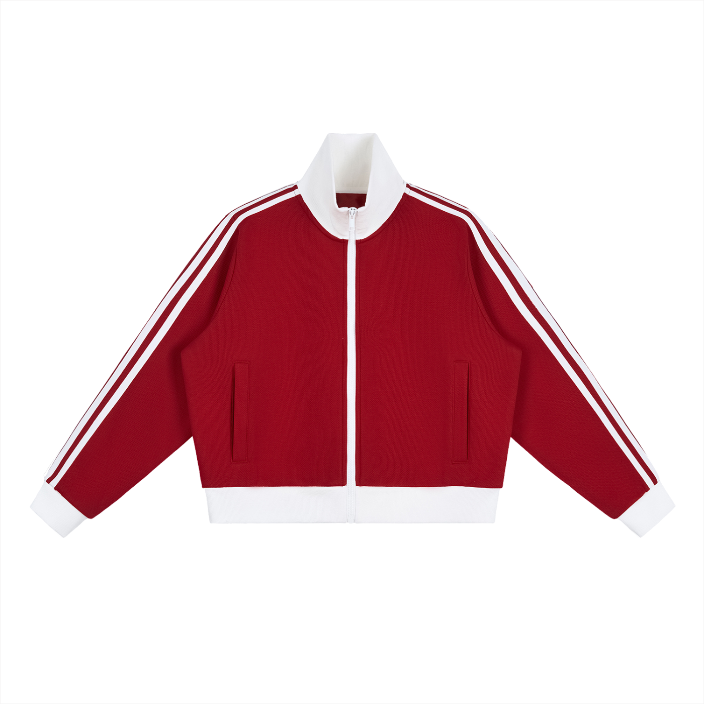 Cropped Fleece Track Jacket with Contrast Side Stripes