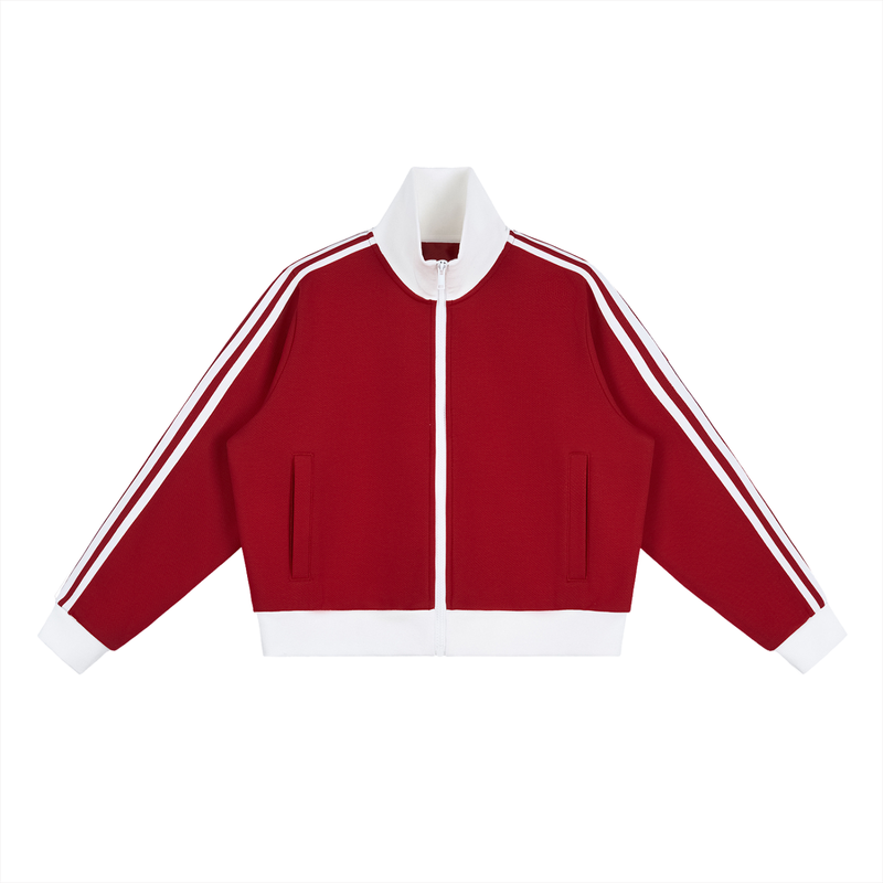 Cropped Fleece Track Jacket with Contrast Side Stripes