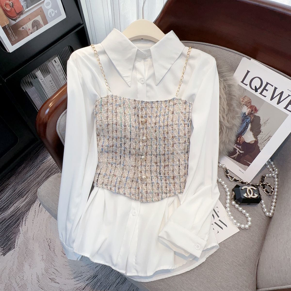 Designer-style Niche White Shirt Top Two-piece Set