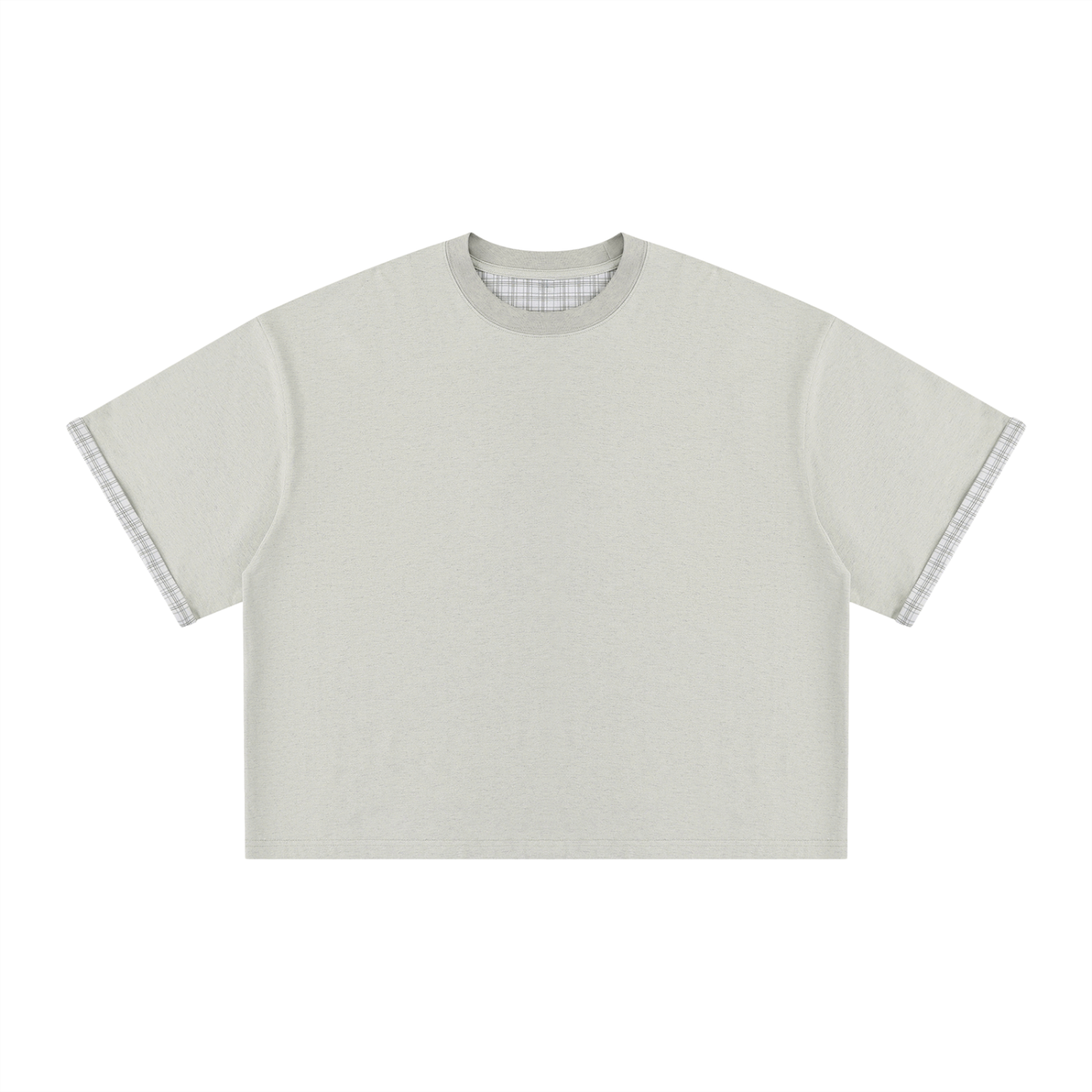 Unisex Boxy Plaid Lined Double Face T-Shirt – Oversized Layered Streetwear Tee