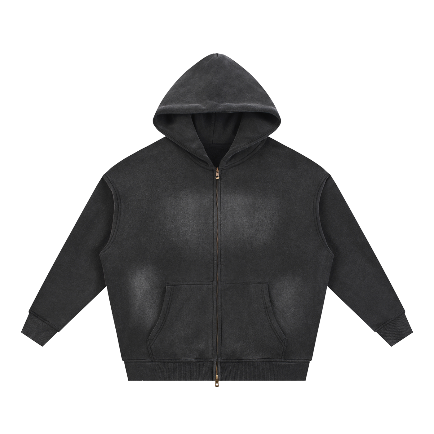 Unisex Vintage Sunfade Two-Way Zip Boxy Fleece Hoodie – Oversized Heavyweight Hoodie
