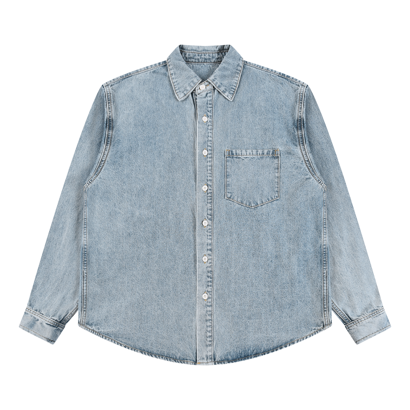 Unisex Vintage Wash Denim Shirt – Oversized Retro Button-Up Streetwear Denim Top