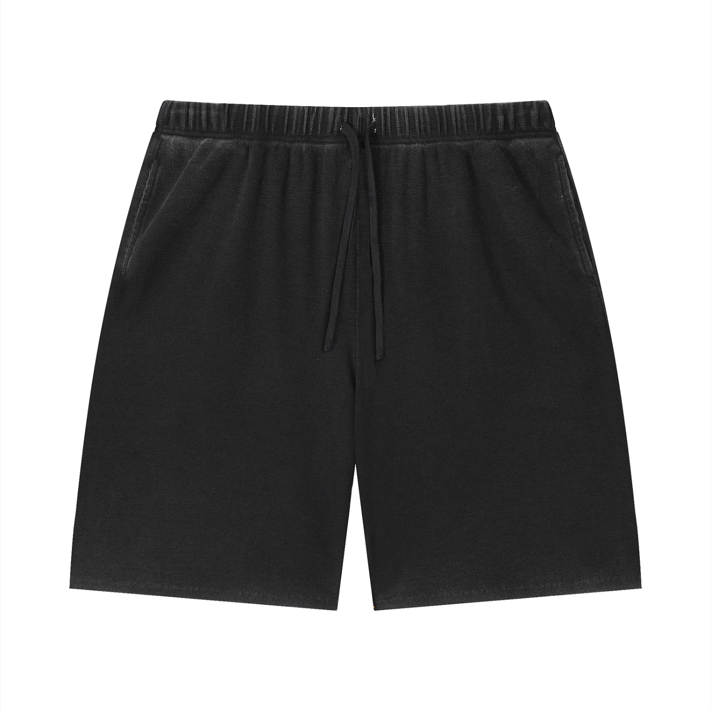Unisex Vintage Wash Sunfade Waffle Raw Hem Shorts – Oversized Retro Streetwear Shorts