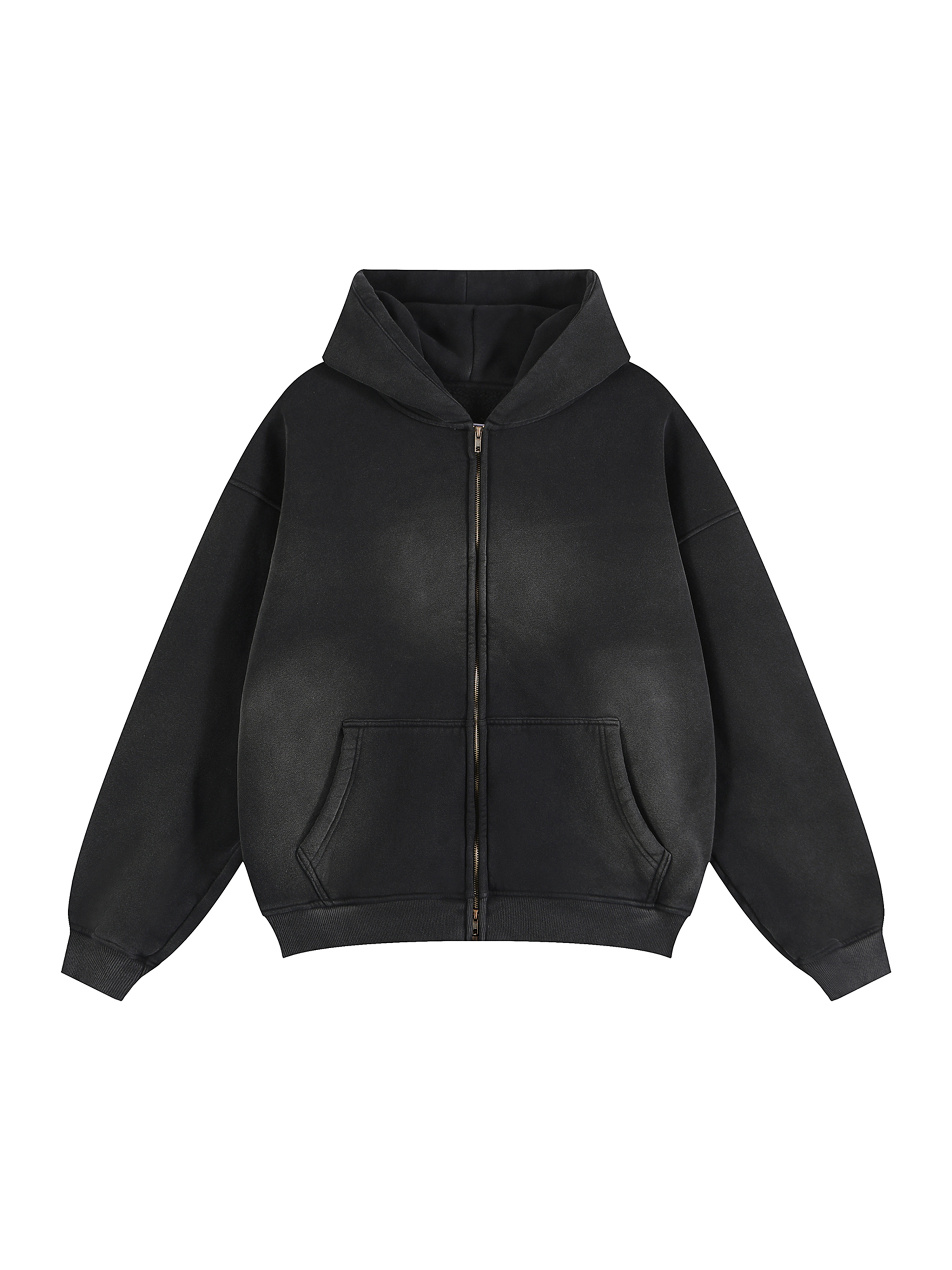 Unisex Vintage Sunfade Two-Way Zip Boxy Fleece Hoodie – Oversized Heavyweight Hoodie